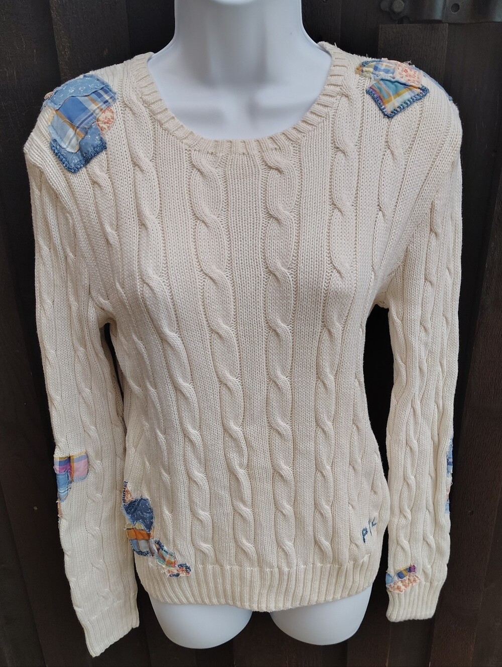 Polo Ralph Lauren Patchwork Cream Cable Knit Sweater